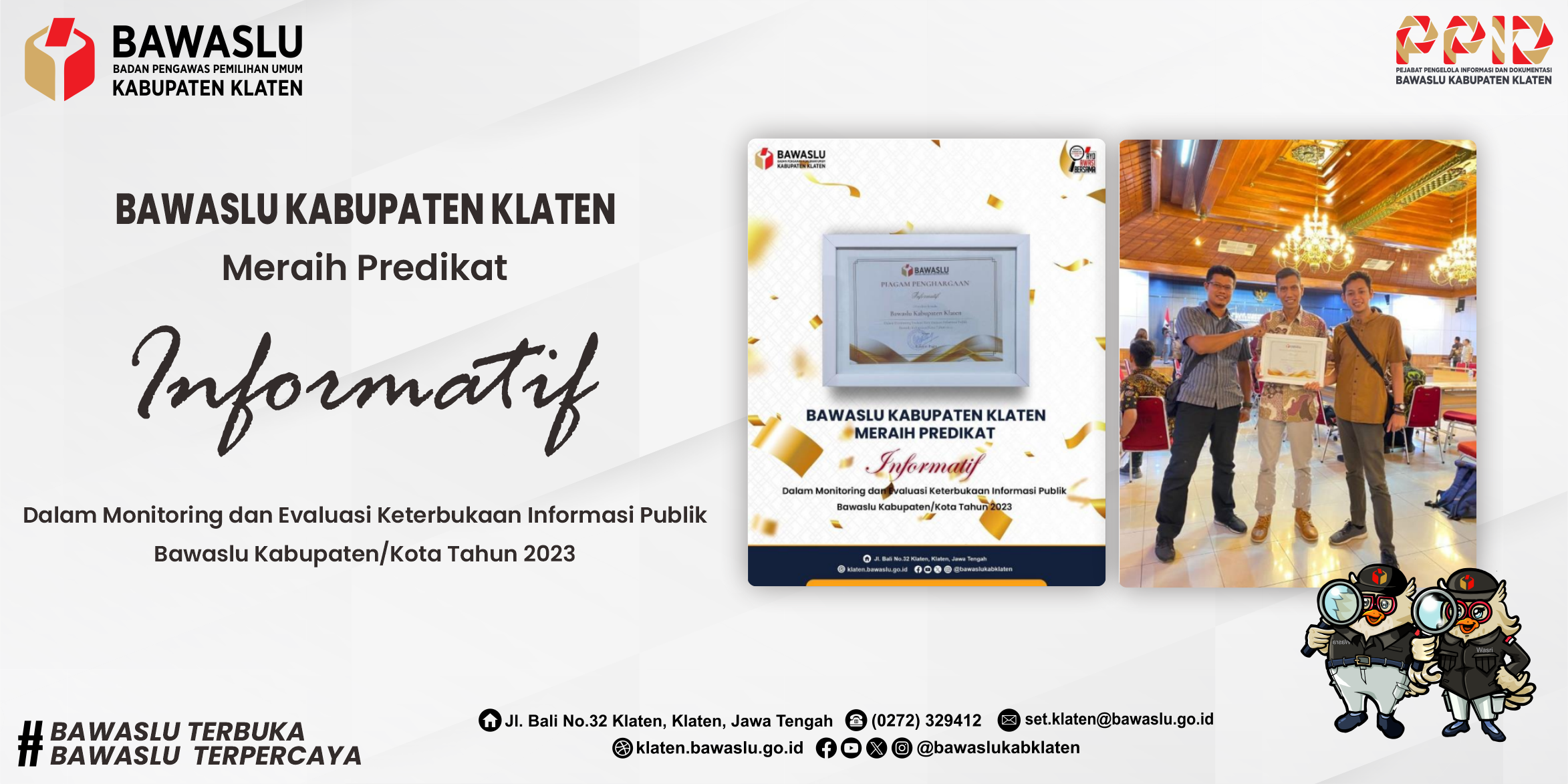 Bawaslu Klaten Raih Penghargaan Kategori "Informatif"